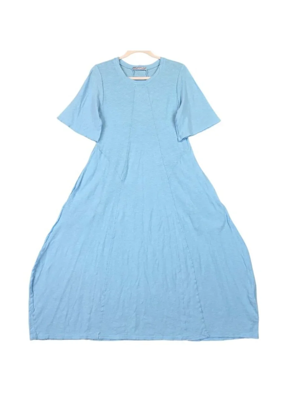 Cut Loose Dress Womens M Blue T-Shirt Seamed Midi Short Sleeve Pockets Casual